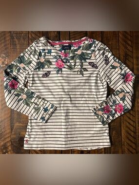 Joules Striped Top (US 6  UK 10  EU 38) with floral and butterfly motif